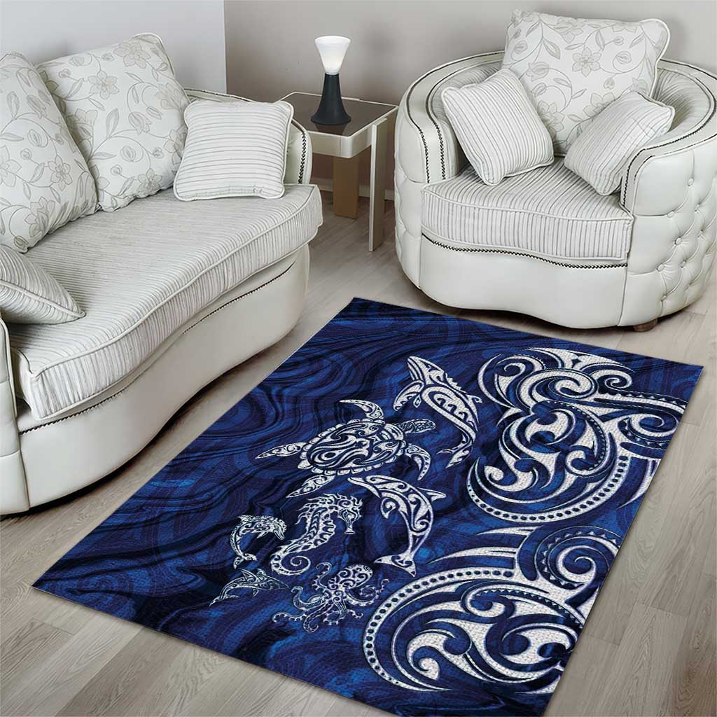 New Zealand Connecting with Seas Area Rug Maori Tribal and Sea Animals Tattoo - White Glass Style LT03 - Polynesian Pride