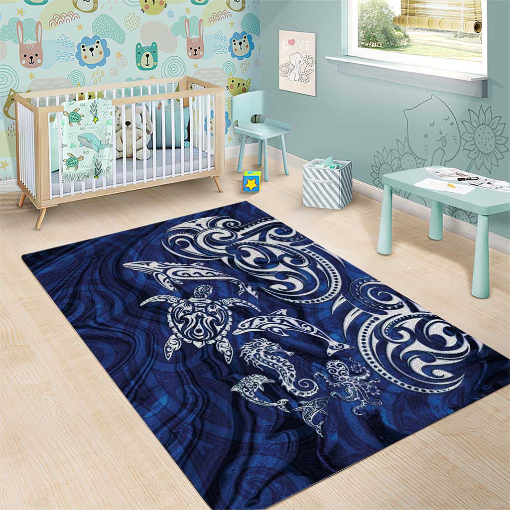 New Zealand Connecting with Seas Area Rug Maori Tribal and Sea Animals Tattoo - White Glass Style LT03 - Polynesian Pride