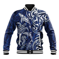 New Zealand Connecting with Seas Baseball Jacket Maori Tribal and Sea Animals Tattoo - White Glass Style LT03 Unisex Navy - Polynesian Pride