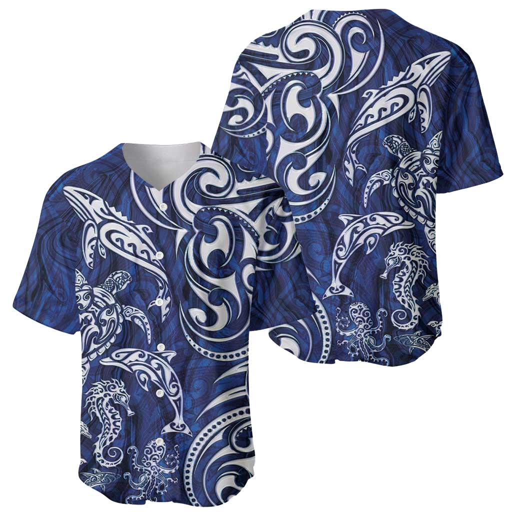 New Zealand Connecting with Seas Baseball Jersey Maori Tribal and Sea Animals Tattoo - White Glass Style LT03 - Polynesian Pride