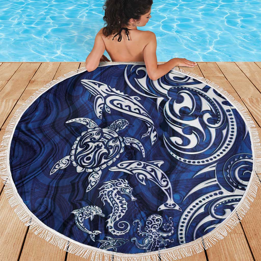 New Zealand Connecting with Seas Beach Blanket Maori Tribal and Sea Animals Tattoo - White Glass Style LT03 - Polynesian Pride