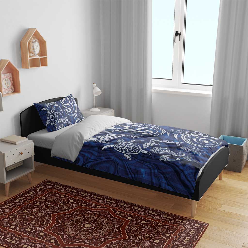 New Zealand Connecting with Seas Bedding Set Maori Tribal and Sea Animals Tattoo - White Glass Style