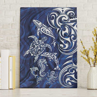 New Zealand Connecting with Seas Canvas Wall Art Maori Tribal and Sea Animals Tattoo - White Glass Style LT03 Without Frame Navy - Polynesian Pride