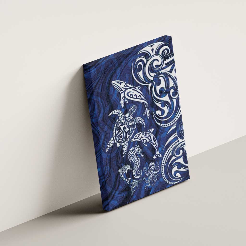 New Zealand Connecting with Seas Canvas Wall Art Maori Tribal and Sea Animals Tattoo - White Glass Style LT03 - Polynesian Pride