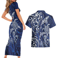 New Zealand Connecting with Seas Couples Matching Short Sleeve Bodycon Dress and Hawaiian Shirt Maori Tribal and Sea Animals Tattoo - White Glass Style LT03 - Polynesian Pride