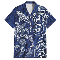 New Zealand Connecting with Seas Family Matching Long Sleeve Bodycon Dress and Hawaiian Shirt Maori Tribal and Sea Animals Tattoo - White Glass Style LT03 Dad's Shirt - Short Sleeve Navy - Polynesian Pride
