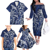 New Zealand Connecting with Seas Family Matching Off The Shoulder Long Sleeve Dress and Hawaiian Shirt Maori Tribal and Sea Animals Tattoo - White Glass Style LT03 - Polynesian Pride