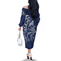New Zealand Connecting with Seas Family Matching Off The Shoulder Long Sleeve Dress and Hawaiian Shirt Maori Tribal and Sea Animals Tattoo - White Glass Style LT03 - Polynesian Pride
