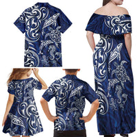 New Zealand Connecting with Seas Family Matching Off Shoulder Maxi Dress and Hawaiian Shirt Maori Tribal and Sea Animals Tattoo - White Glass Style LT03 - Polynesian Pride