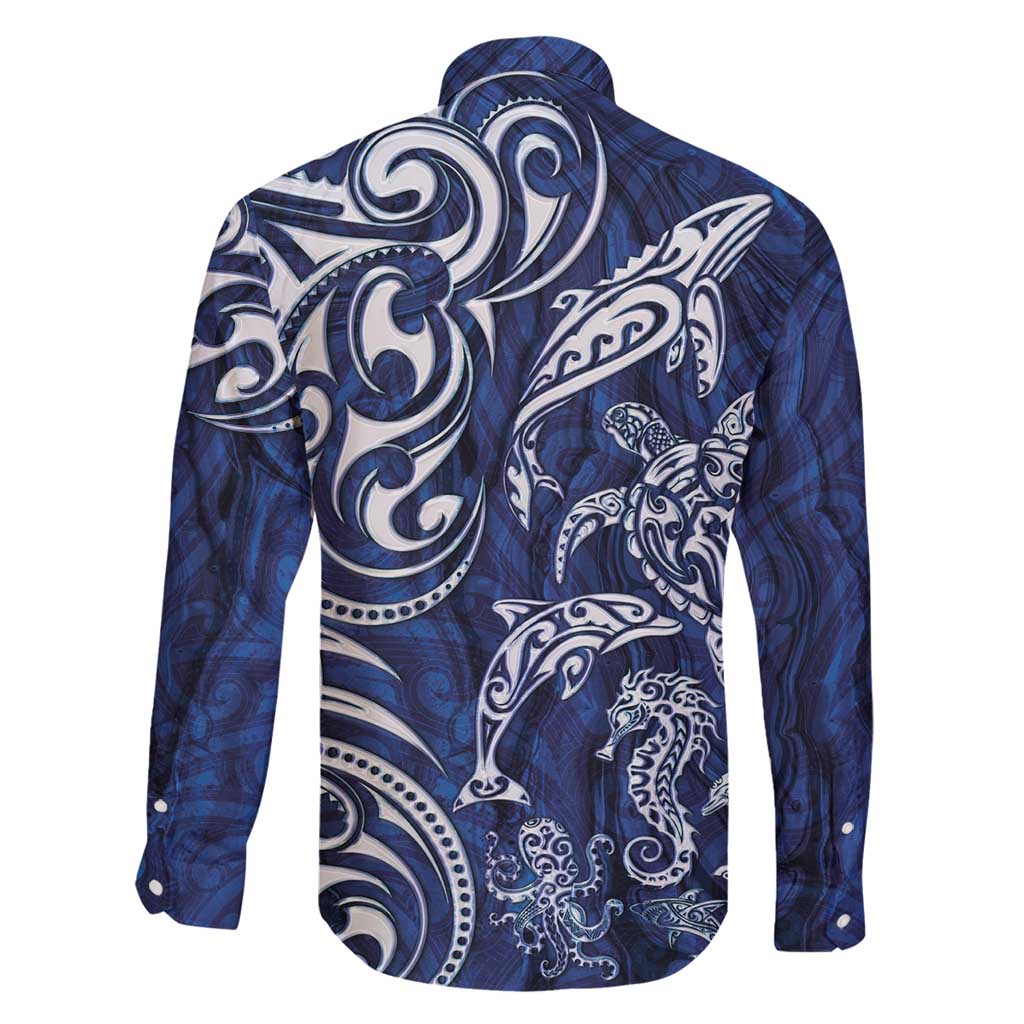 New Zealand Connecting with Seas Family Matching Off Shoulder Maxi Dress and Hawaiian Shirt Maori Tribal and Sea Animals Tattoo - White Glass Style LT03 - Polynesian Pride