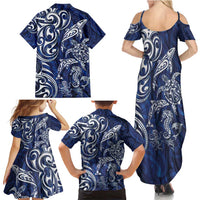 New Zealand Connecting with Seas Family Matching Summer Maxi Dress and Hawaiian Shirt Maori Tribal and Sea Animals Tattoo - White Glass Style LT03 - Polynesian Pride