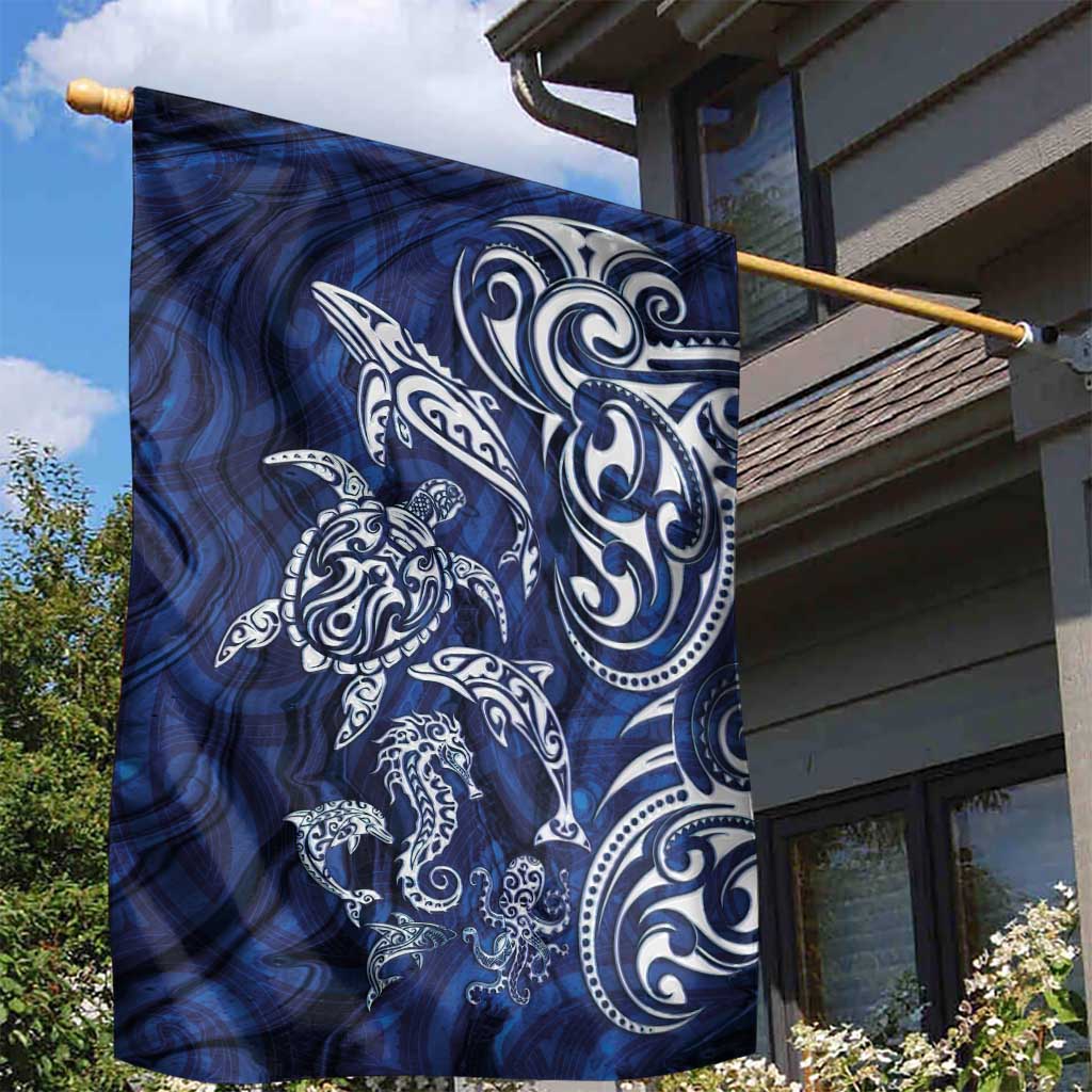 New Zealand Connecting with Seas Garden Flag Maori Tribal and Sea Animals Tattoo - White Glass Style LT03 - Polynesian Pride