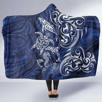 New Zealand Connecting with Seas Hooded Blanket Maori Tribal and Sea Animals Tattoo - White Glass Style LT03 One Size Navy - Polynesian Pride