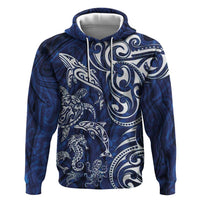 New Zealand Connecting with Seas Hoodie Maori Tribal and Sea Animals Tattoo - White Glass Style LT03 Pullover Hoodie Navy - Polynesian Pride