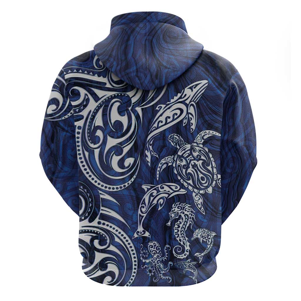 New Zealand Connecting with Seas Hoodie Maori Tribal and Sea Animals Tattoo - White Glass Style LT03 - Polynesian Pride