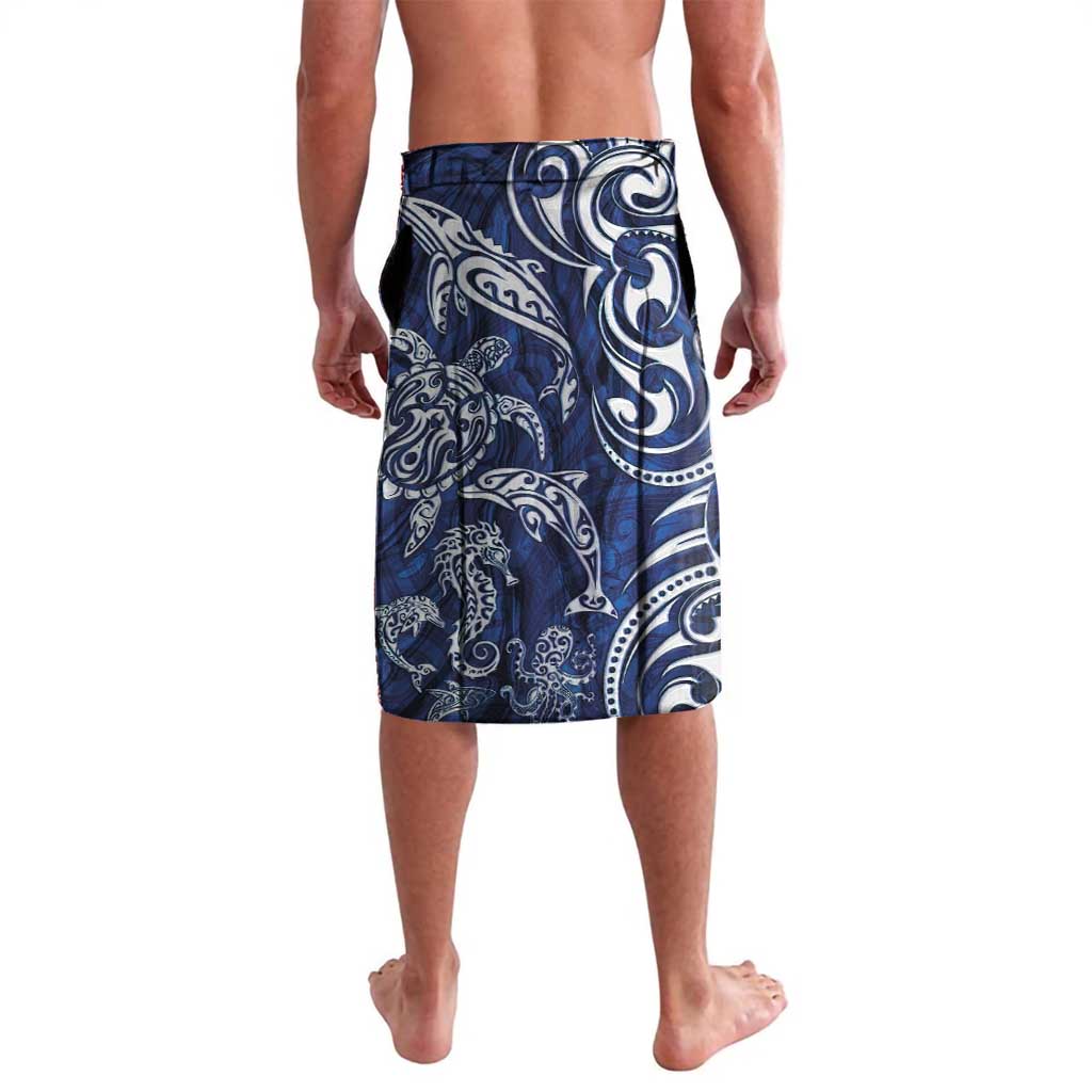 New Zealand Connecting with Seas Lavalava Maori Tribal and Sea Animals Tattoo - White Glass Style