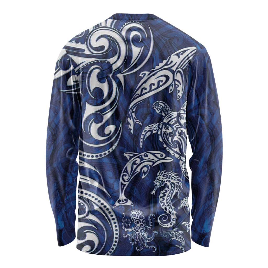 New Zealand Connecting with Seas Long Sleeve Shirt Maori Tribal and Sea Animals Tattoo - White Glass Style LT03 - Polynesian Pride