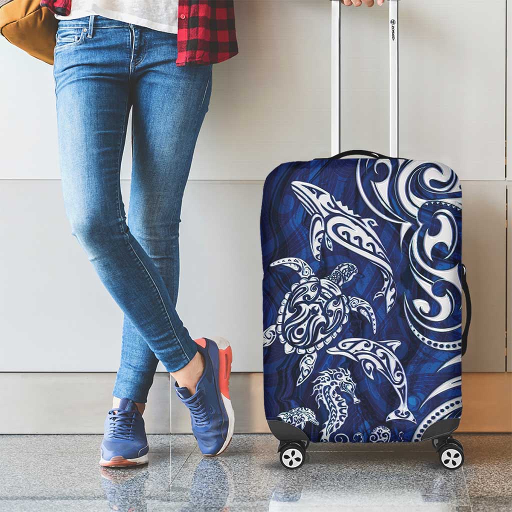 New Zealand Connecting with Seas Luggage Cover Maori Tribal and Sea Animals Tattoo - White Glass Style LT03 - Polynesian Pride