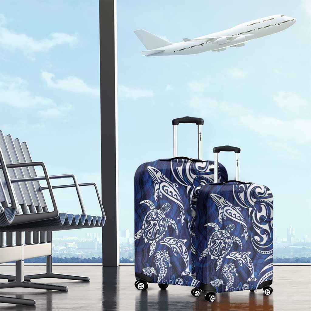 New Zealand Connecting with Seas Luggage Cover Maori Tribal and Sea Animals Tattoo - White Glass Style LT03 - Polynesian Pride