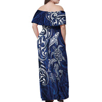 New Zealand Connecting with Seas Off Shoulder Maxi Dress Maori Tribal and Sea Animals Tattoo - White Glass Style