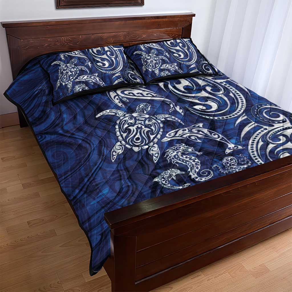 New Zealand Connecting with Seas Quilt Bed Set Maori Tribal and Sea Animals Tattoo - White Glass Style LT03 - Polynesian Pride