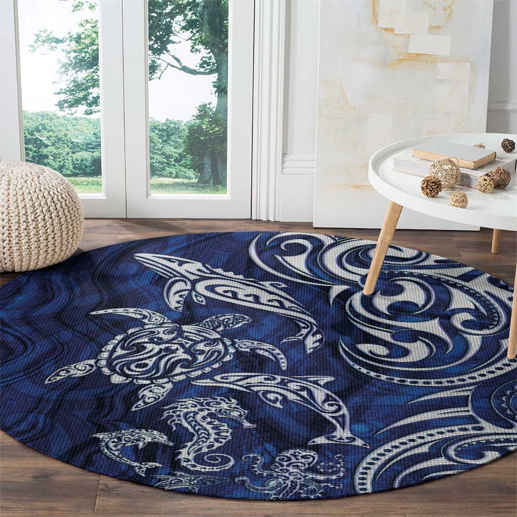 New Zealand Connecting with Seas Round Carpet Maori Tribal and Sea Animals Tattoo - White Glass Style LT03 - Polynesian Pride