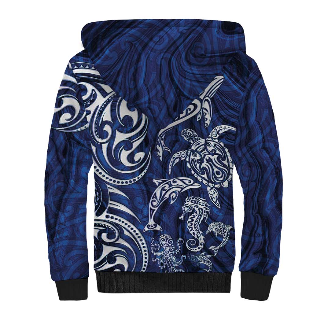 New Zealand Connecting with Seas Sherpa Hoodie Maori Tribal and Sea Animals Tattoo - White Glass Style LT03 - Polynesian Pride
