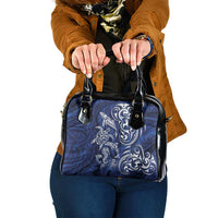 New Zealand Connecting with Seas Shoulder Handbag Maori Tribal and Sea Animals Tattoo - White Glass Style LT03 One Size Navy - Polynesian Pride