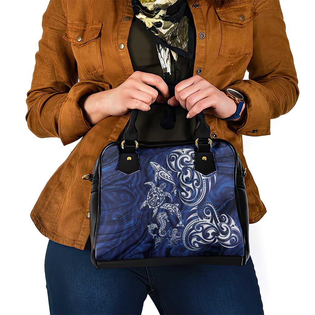New Zealand Connecting with Seas Shoulder Handbag Maori Tribal and Sea Animals Tattoo - White Glass Style LT03 - Polynesian Pride