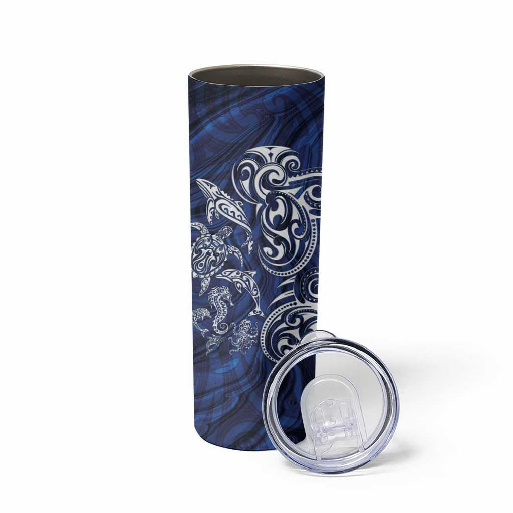 New Zealand Connecting with Seas Skinny Tumbler Maori Tribal and Sea Animals Tattoo - White Glass Style LT03 - Polynesian Pride