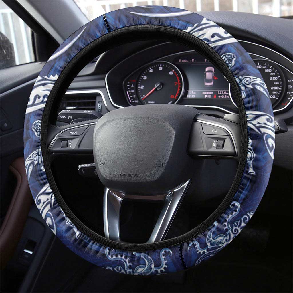 New Zealand Connecting with Seas Steering Wheel Cover Maori Tribal and Sea Animals Tattoo - White Glass Style LT03 - Polynesian Pride