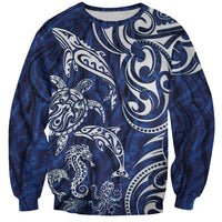 New Zealand Connecting with Seas Sweatshirt Maori Tribal and Sea Animals Tattoo - White Glass Style LT03 Unisex Navy - Polynesian Pride