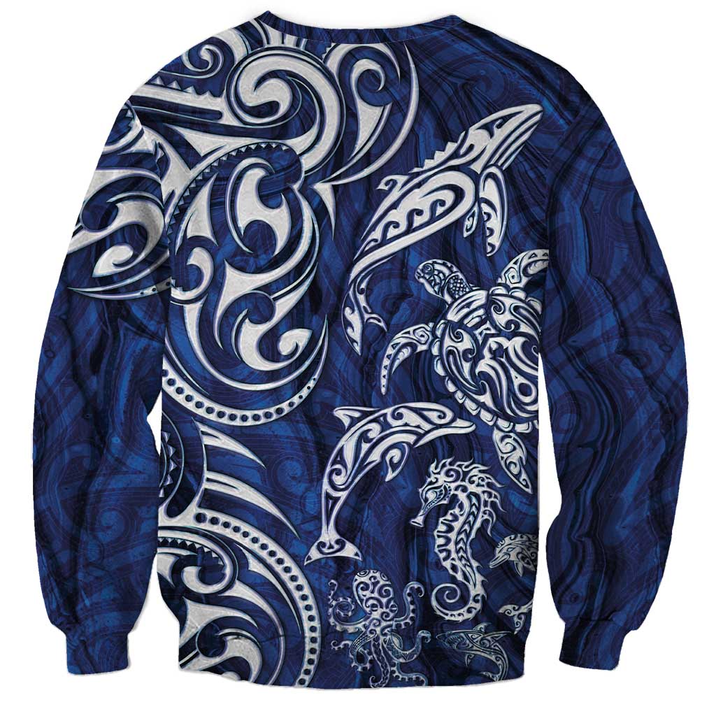 New Zealand Connecting with Seas Sweatshirt Maori Tribal and Sea Animals Tattoo - White Glass Style LT03 - Polynesian Pride