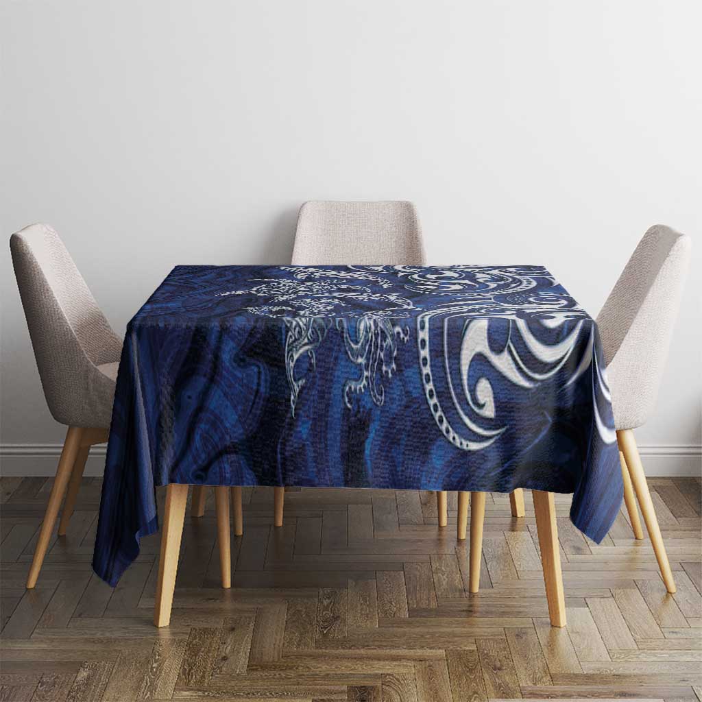 New Zealand Connecting with Seas Tablecloth Maori Tribal and Sea Animals Tattoo - White Glass Style