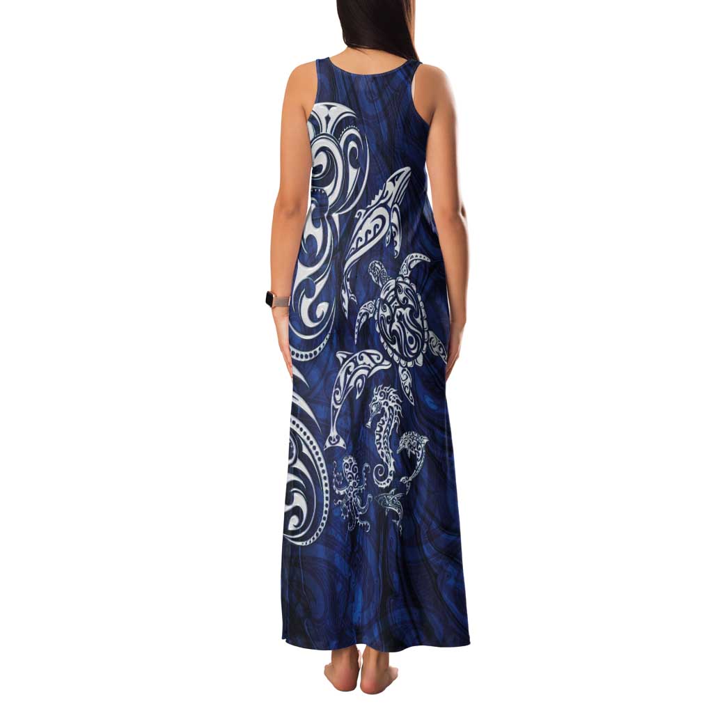 New Zealand Connecting with Seas Tank Maxi Dress Maori Tribal and Sea Animals Tattoo - White Glass Style LT03 - Polynesian Pride
