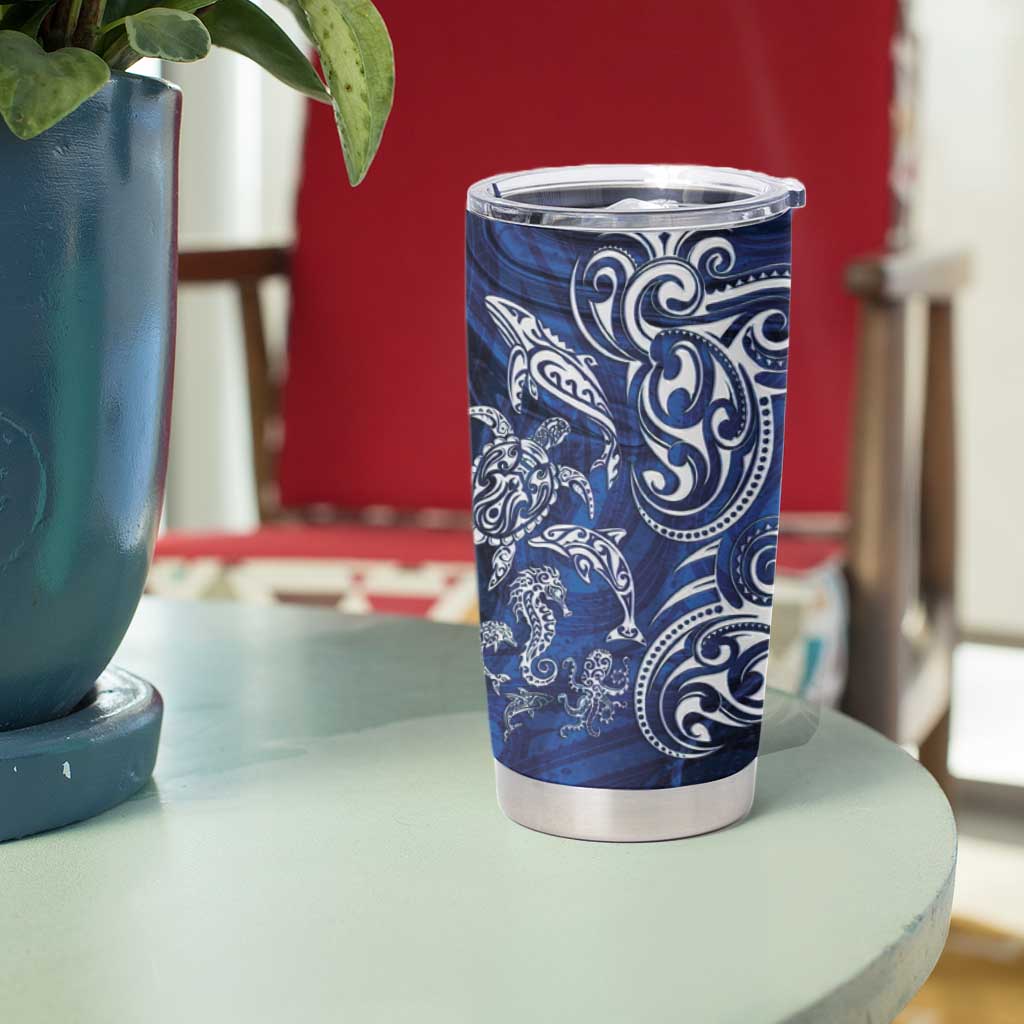 New Zealand Connecting with Seas Tumbler Cup Maori Tribal and Sea Animals Tattoo - White Glass Style LT03 - Polynesian Pride