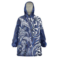 New Zealand Connecting with Seas Wearable Blanket Hoodie Maori Tribal and Sea Animals Tattoo - White Glass Style LT03 One Size Navy - Polynesian Pride