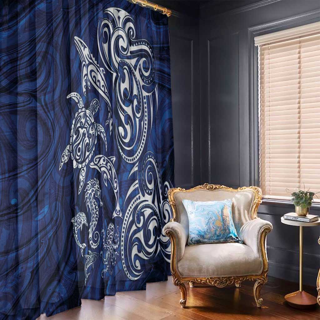 New Zealand Connecting with Seas Window Curtain Maori Tribal and Sea Animals Tattoo - White Glass Style LT03 - Polynesian Pride