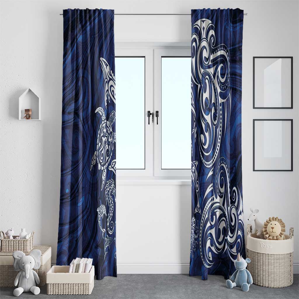 New Zealand Connecting with Seas Window Curtain Maori Tribal and Sea Animals Tattoo - White Glass Style LT03 - Polynesian Pride