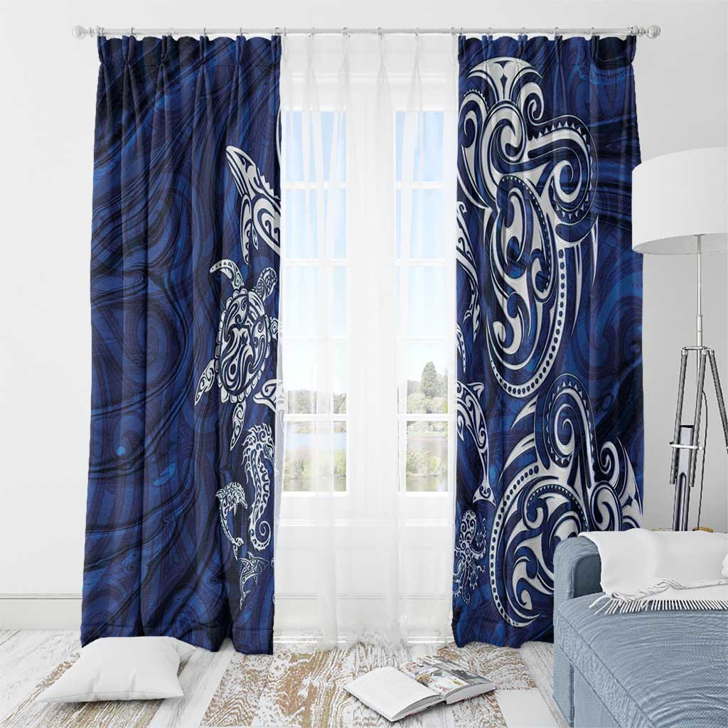New Zealand Connecting with Seas Window Curtain Maori Tribal and Sea Animals Tattoo - White Glass Style LT03 - Polynesian Pride