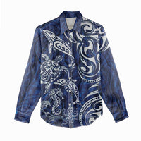 New Zealand Connecting with Seas Women Casual Shirt Maori Tribal and Sea Animals Tattoo - White Glass Style LT03 - Polynesian Pride