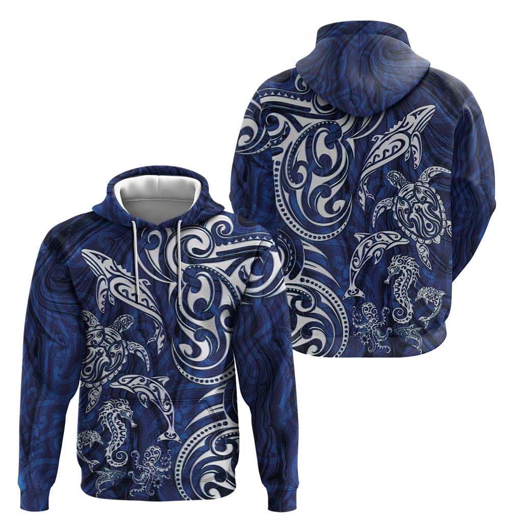 New Zealand Connecting with Seas Zip Hoodie Maori Tribal and Sea Animals Tattoo - White Glass Style LT03 - Polynesian Pride