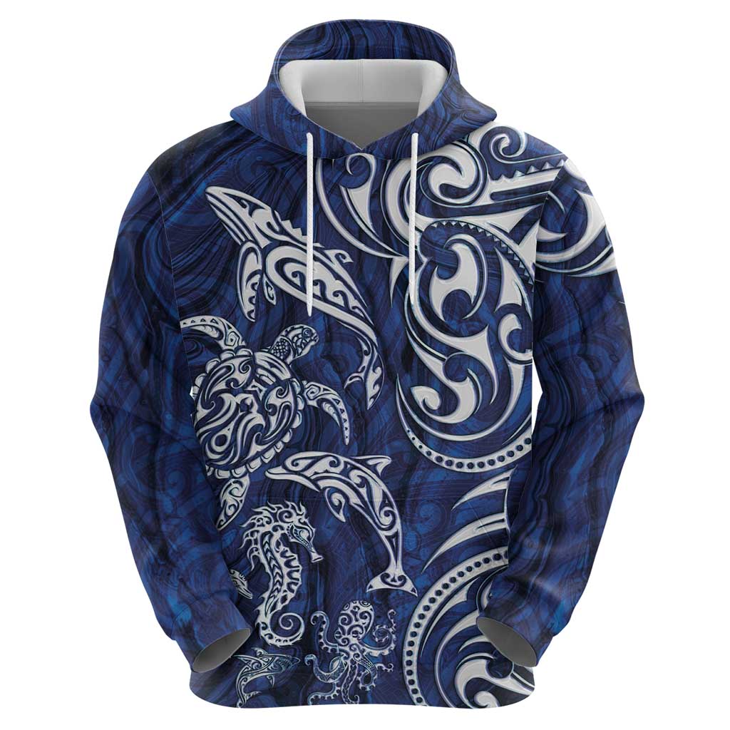 New Zealand Connecting with Seas Zip Hoodie Maori Tribal and Sea Animals Tattoo - White Glass Style LT03 - Polynesian Pride