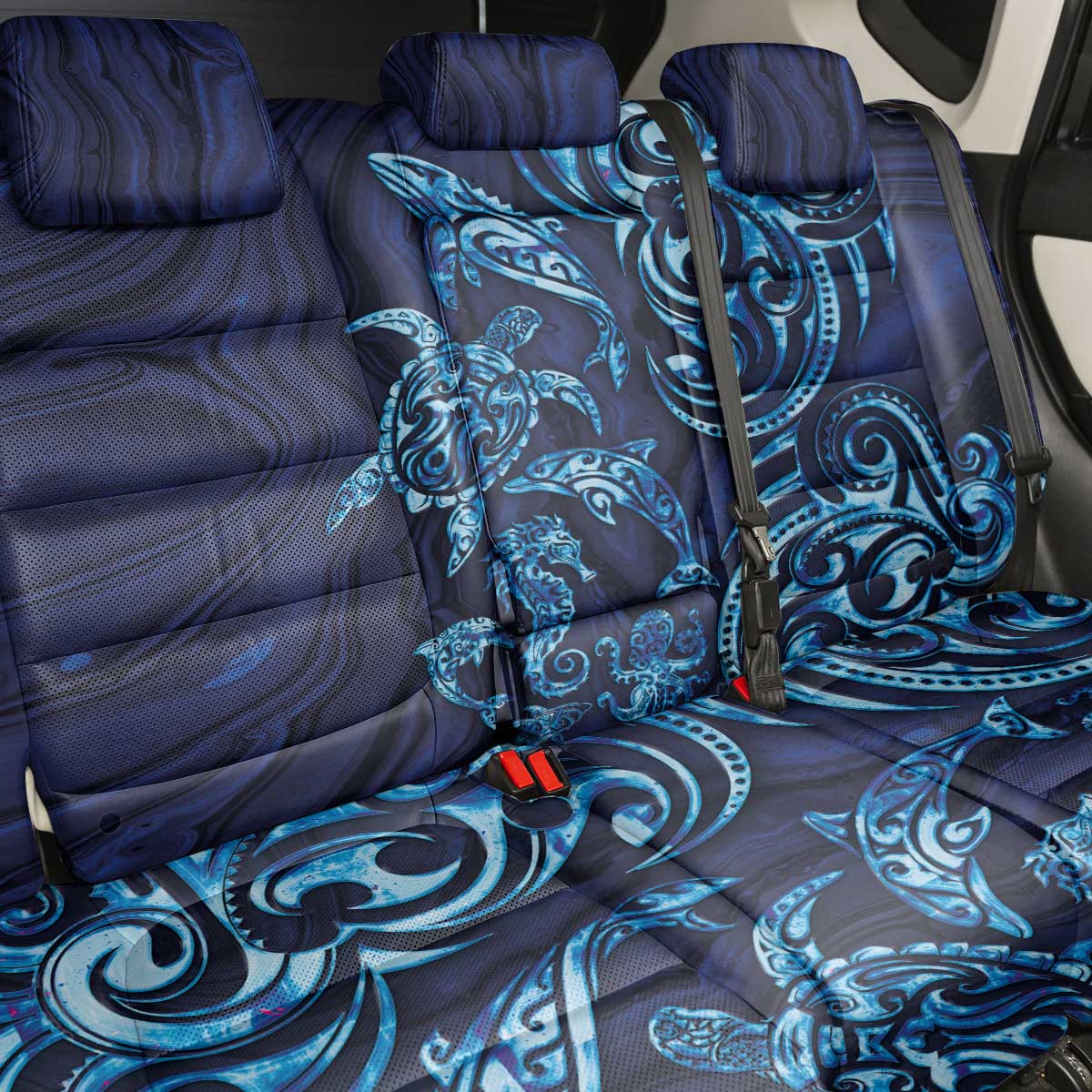 New Zealand Connecting with Seas Back Car Seat Cover Maori Tribal and Sea Animals Tattoo - Sea Texture Glass Style LT03 - Polynesian Pride
