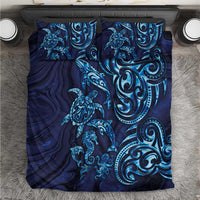 New Zealand Connecting with Seas Bedding Set Maori Tribal and Sea Animals Tattoo - Sea Texture Glass Style LT03 Navy - Polynesian Pride