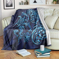 New Zealand Connecting with Seas Blanket Maori Tribal and Sea Animals Tattoo - Sea Texture Glass Style LT03 Navy - Polynesian Pride