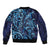 New Zealand Connecting with Seas Bomber Jacket Maori Tribal and Sea Animals Tattoo - Sea Texture Glass Style