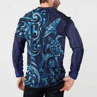 New Zealand Connecting with Seas Button Sweatshirt Maori Tribal and Sea Animals Tattoo - Sea Texture Glass Style LT03 - Polynesian Pride