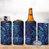 New Zealand Connecting with Seas 4 in 1 Can Cooler Tumbler Maori Tribal and Sea Animals Tattoo - Sea Texture Glass Style LT03 - Polynesian Pride