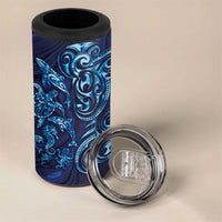 New Zealand Connecting with Seas 4 in 1 Can Cooler Tumbler Maori Tribal and Sea Animals Tattoo - Sea Texture Glass Style LT03 - Polynesian Pride
